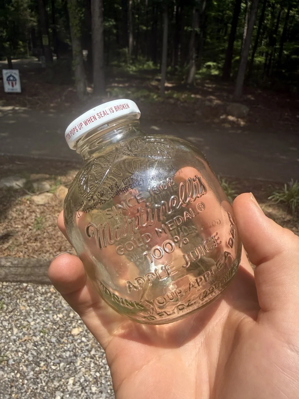 A Martinelli's bottle held in the light